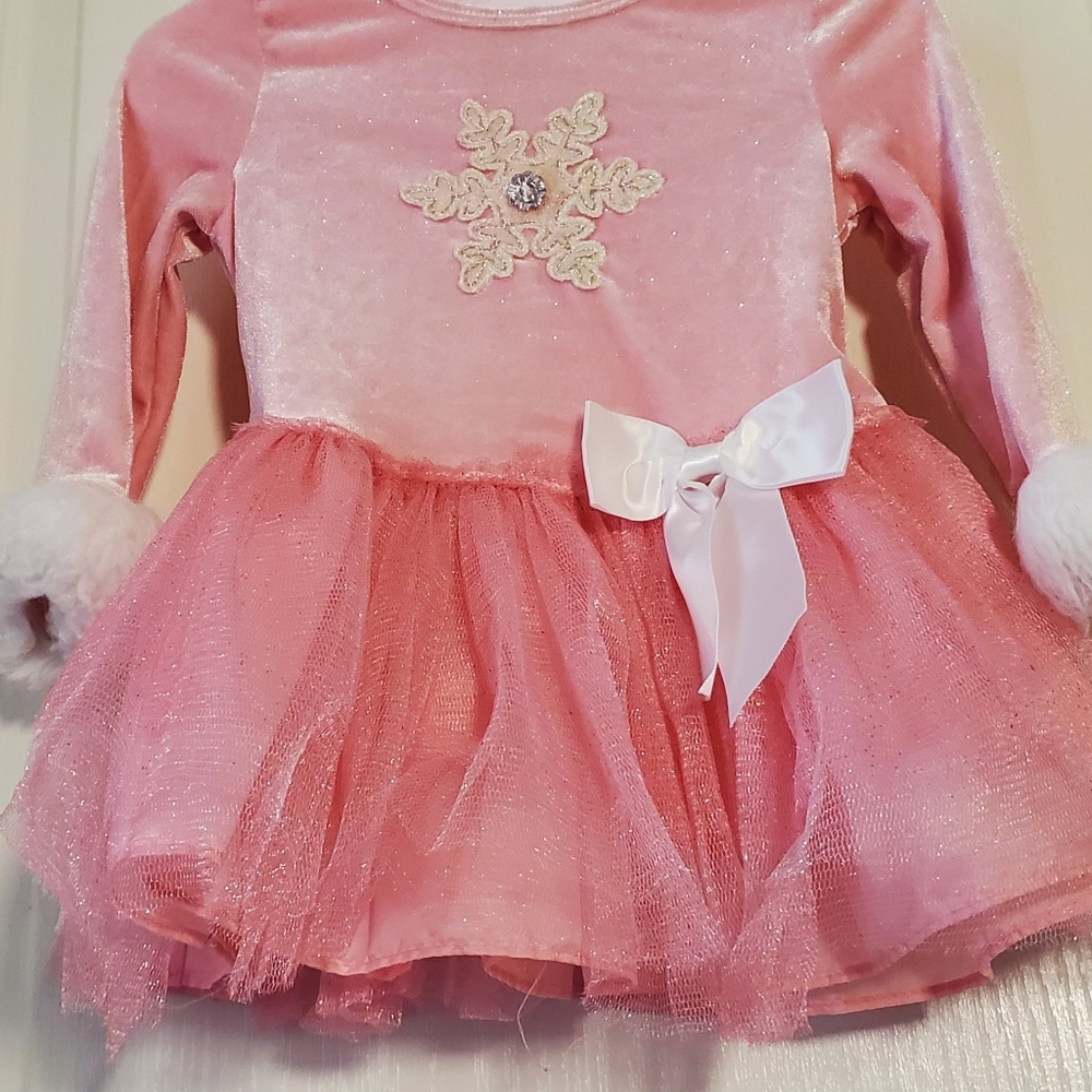 Bonnie Baby Pink Snowflake Netting Dress Size 18 Months Winter Holiday Christmas